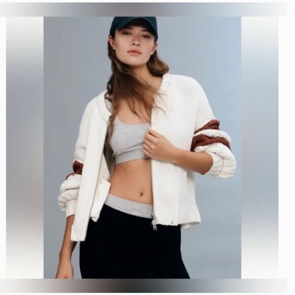 Anthropologie pilcro Tiger cable knit icon zip up sweater size XS - Picture 1 of 11